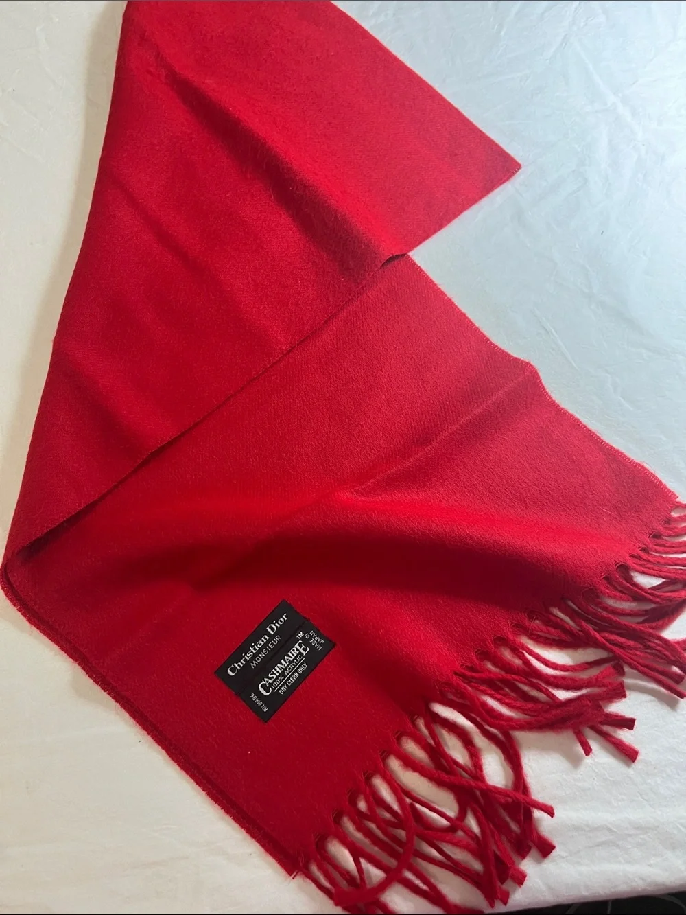 Dior Bright Red Cashmere Fringe Scarf
